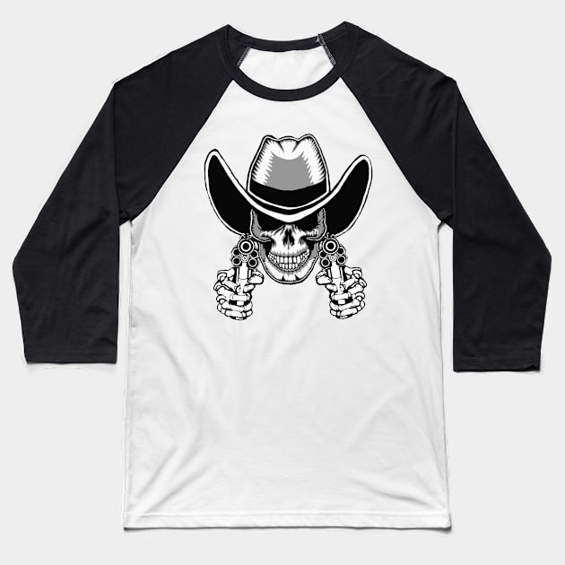 Six Shooter Skull. Baseball T-Shirt by RowdyPop